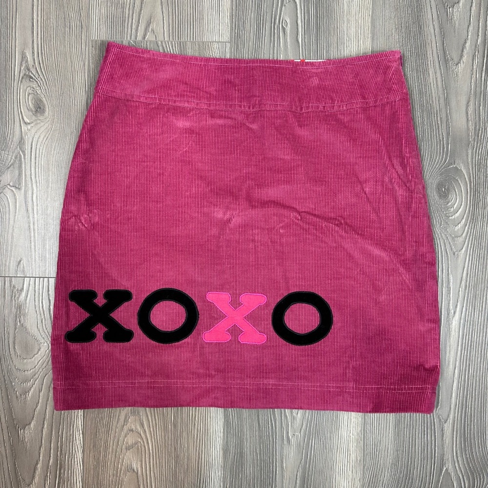 Uncommon Threads Pink Corduroy‎ Skirt XOXO Patchwork Detail Girlhoodcore Bold